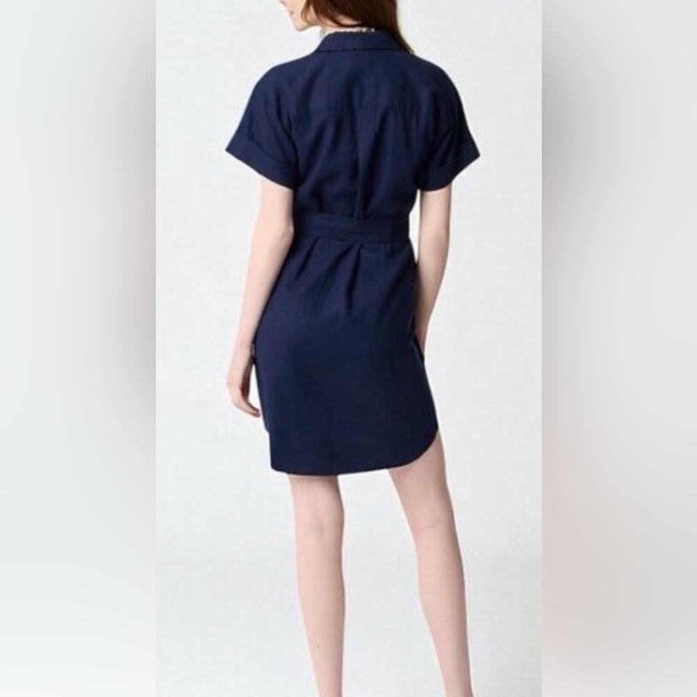 NWT JCrew Factory Linen-blend belted mini shirt-dress - Picture 3 of 8